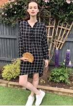Long Sleeve Shirt Dress in Black and White Check